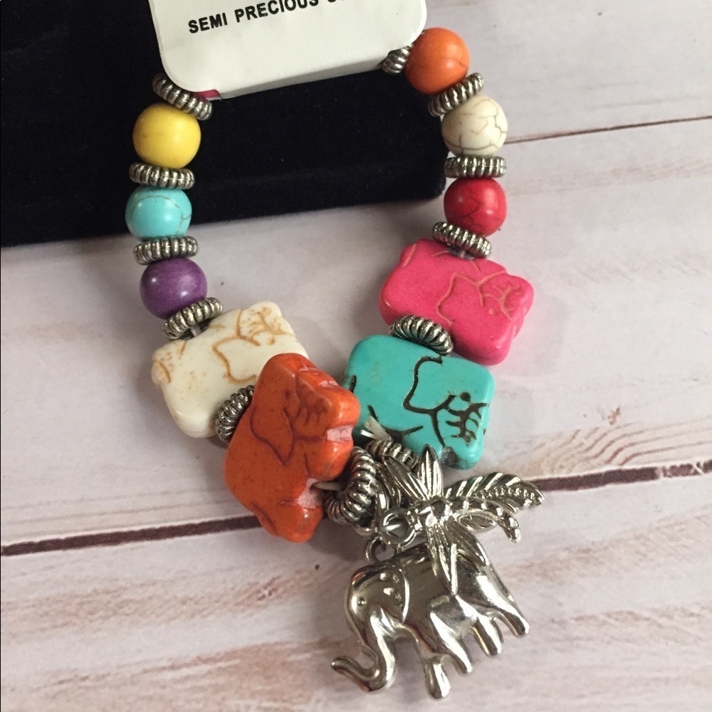 Colorful Lucky Stretch Bracelet With Silver Charms Brand New OSFM